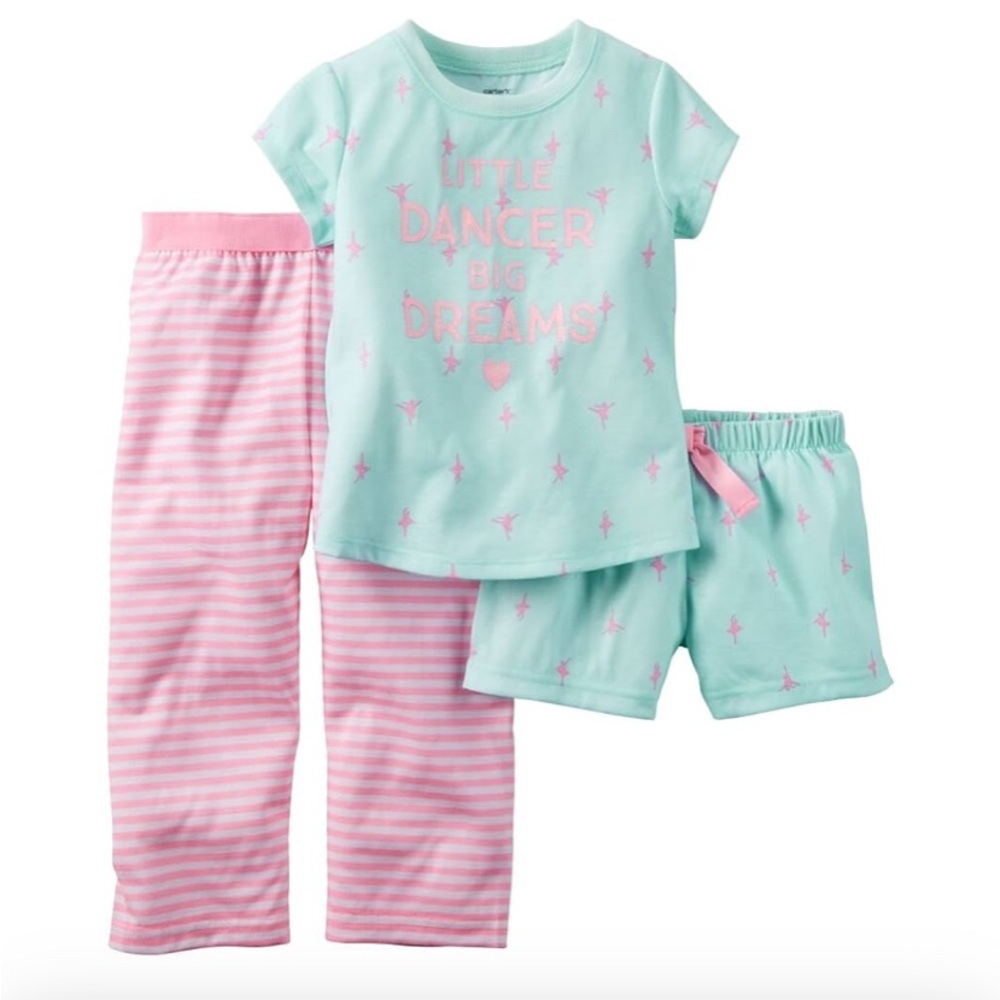 CARTER’S Pajamas 3 - Piece Set Top Shorts Pants Little Dancer Big Dreams 2T NWT